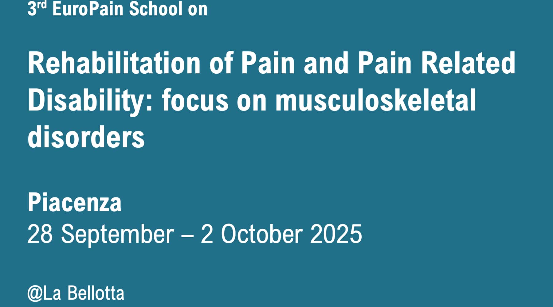 Clicca per accedere all'articolo EuroPain School - Rehabilitation of pain and pain-related disability: focus on musculoskeletal disorders”